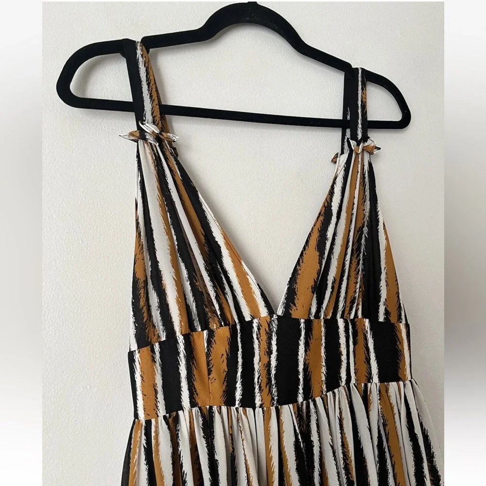 Ronny Kobo Sallee Elegant Striped Tiger Print Deep V-Neck Maxi Dress SXS NWOT - Picture 11 of 15